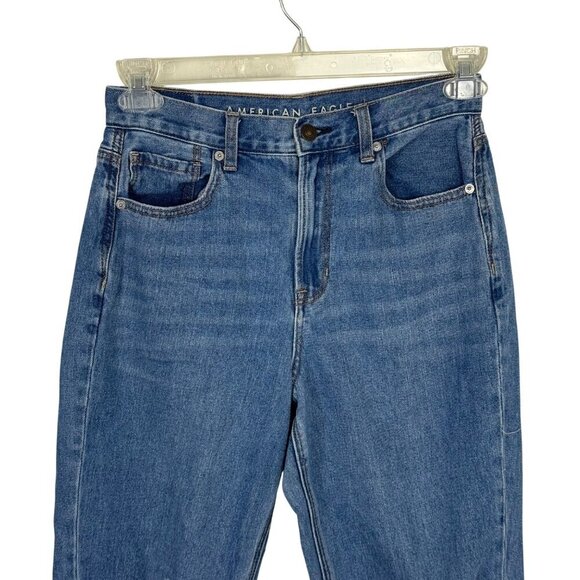 American Eagle Mom Jean Blue Size 4 Hi-Rise Distressed Raw Hem Casual Denim EUC - Picture 2 of 12